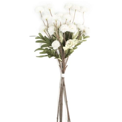 EQUSPUR Artificial White Mums Flowers, 5 Pcs Faux Mums Mini Chrysanthemum Flowers Bulk with Stems, Floral Arrangements for DIY Bouquet Home Wedding Table Centerpiece Decor