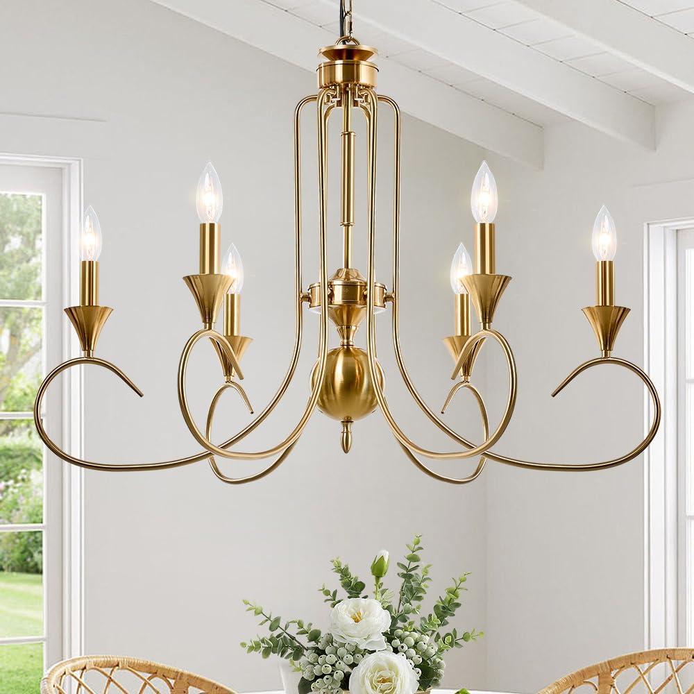 Modern Farmhouse 6-Light Gold Candle Chandelier Rustic Pendant Light