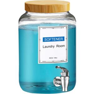 Laundry Detergent Dispenser,1 Gallon Glass Liquid Laundry Detergent Dispenser, for Bleach, Fabric Softener,Laundry Soap Dispenser, for Laundry Room Organization and Storage Light Wood 128 Oz