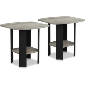 Furinno Simple Design End Table, 2-Pack, French Oak Grey/Black (French Oak/Black)