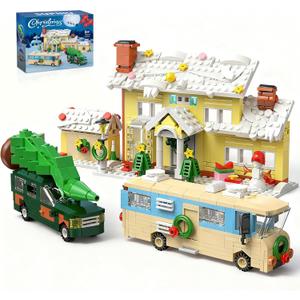 4 in 1 Snow Village,Pickup,Garage,RV Building Set Compatible with Lego,Xmas Decor Toys Gifts for Adults Girls Boys Ages 6+ (650 Pieces) (Multicolor)
