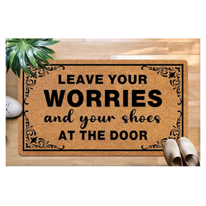Leave Your Shoes and Worries 30"x17" Large Funny Welcome Mat for Indoor/Outdoor Entrance, Stylish Door Mat with Non-Slip Rubber Backing, Perfect for Front Door 'Please Take Off Your Shoes' Door Mat