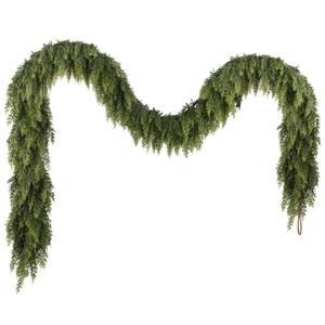 9ft Christmas Cedar Garland with Realistic Soft Thickness Pine, Artificial Green Faux Cedar Pine Garland for Fireplace Mantle Fireplace Indoor Outdoor Holiday Party Home Decoration 2 pcs