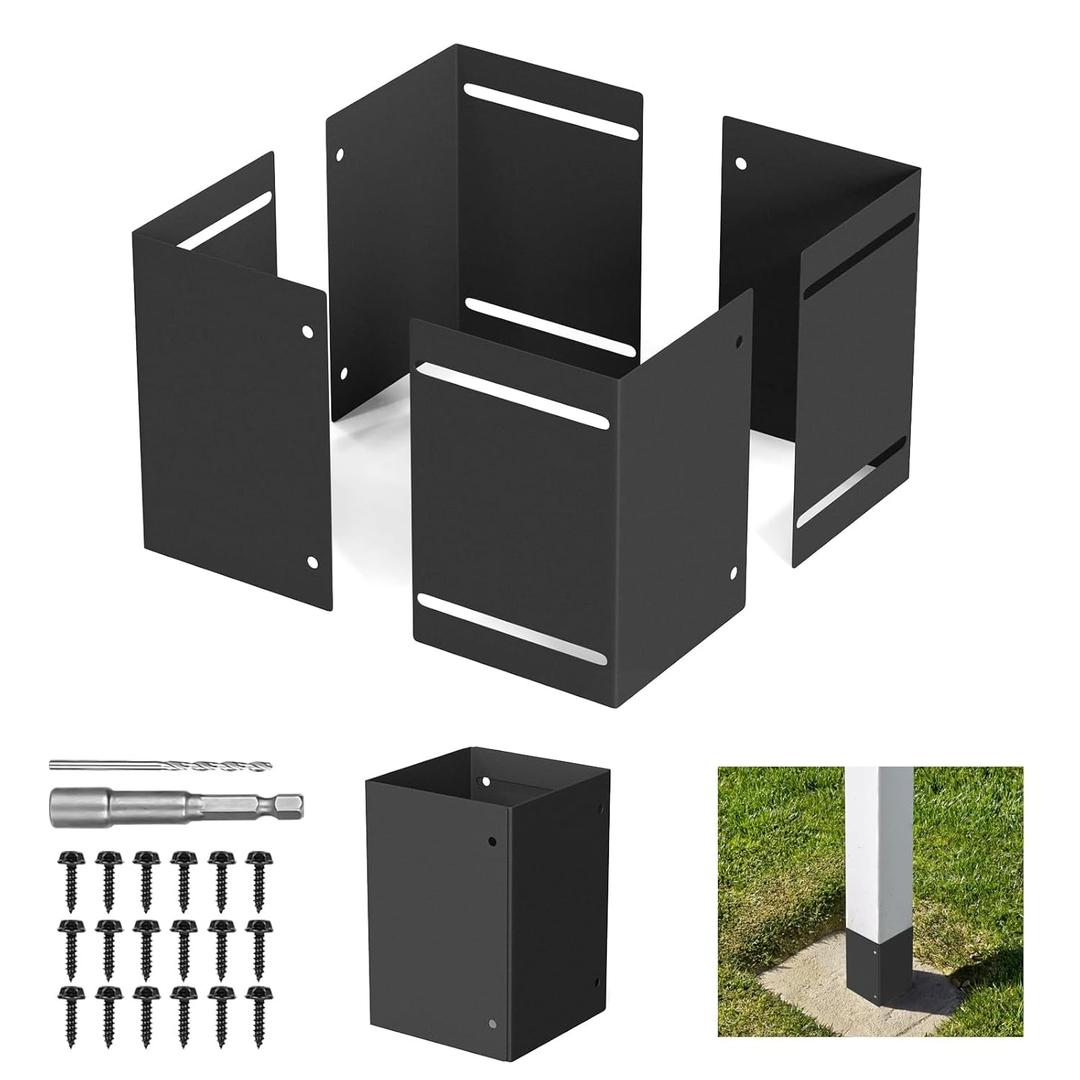 Adjustable Post Protector, 304 Stainless Steel Mailbox Post Protector, Post Sleeve Post Base Protectors for Wooden Mailbox, Deck Railing, Fences, Pergolas, Gazebos, Swing - 2 Pack, Black