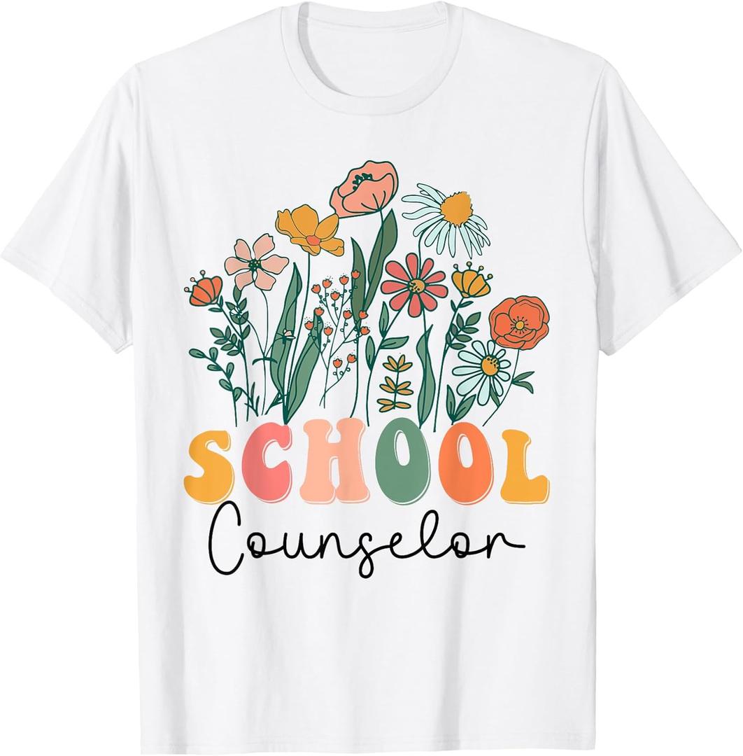 Groovy Wildflower School Counselor Tees T-Shirt,small