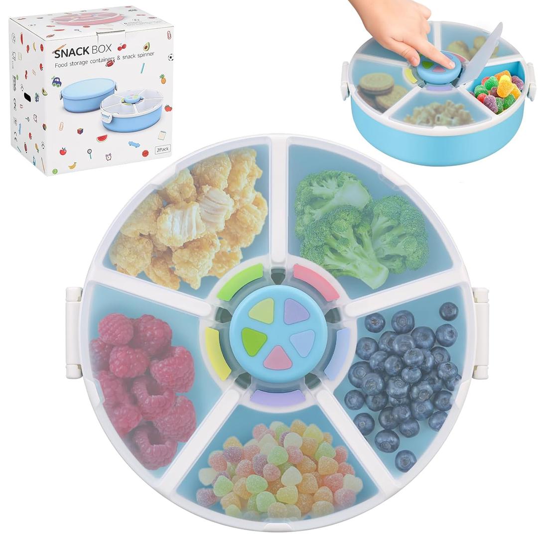 Kids Original Snack Spinner Bundle - Reusable Snack Container with 5 Compartment Dispenser and Lid | BPA and PVC Free | Dishwasher Safe | No Spill, Leakproof,for Toddlers,School (Blue)