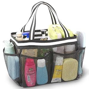 fiezkaa XL Mesh Shower Caddy Portable Shower Bag for College Dorm Camping Travel Gym(Black)
