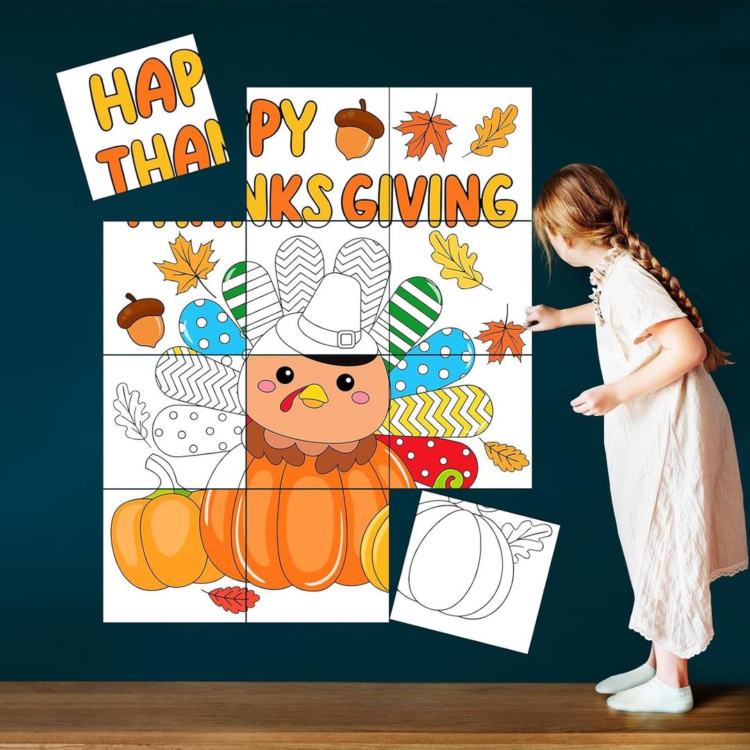 8 x Fall Thanksgiving Turkey Poster Coloring Large Turkey Collaborative Arts Crafts DIY Autumn Pumpkin Coloring Banner for Home School Family Classroom Bulletin Board Supply Activities Game Project