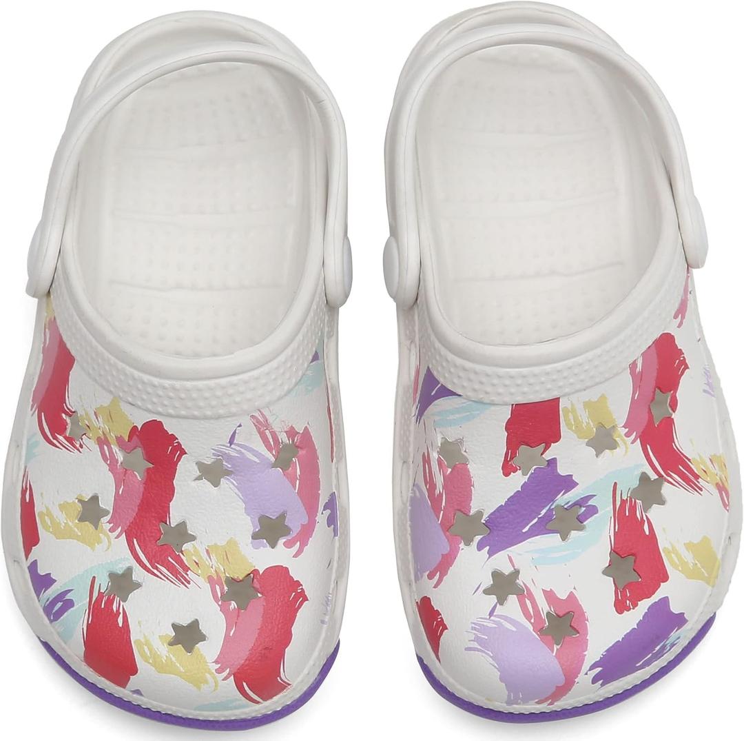 ChayChax Kid's Garden Clogs Cute Slides Sandals Toddlers Beach Pool Shower Shoes with Non-Slip Sole, 9.5-10 Toddler, White
