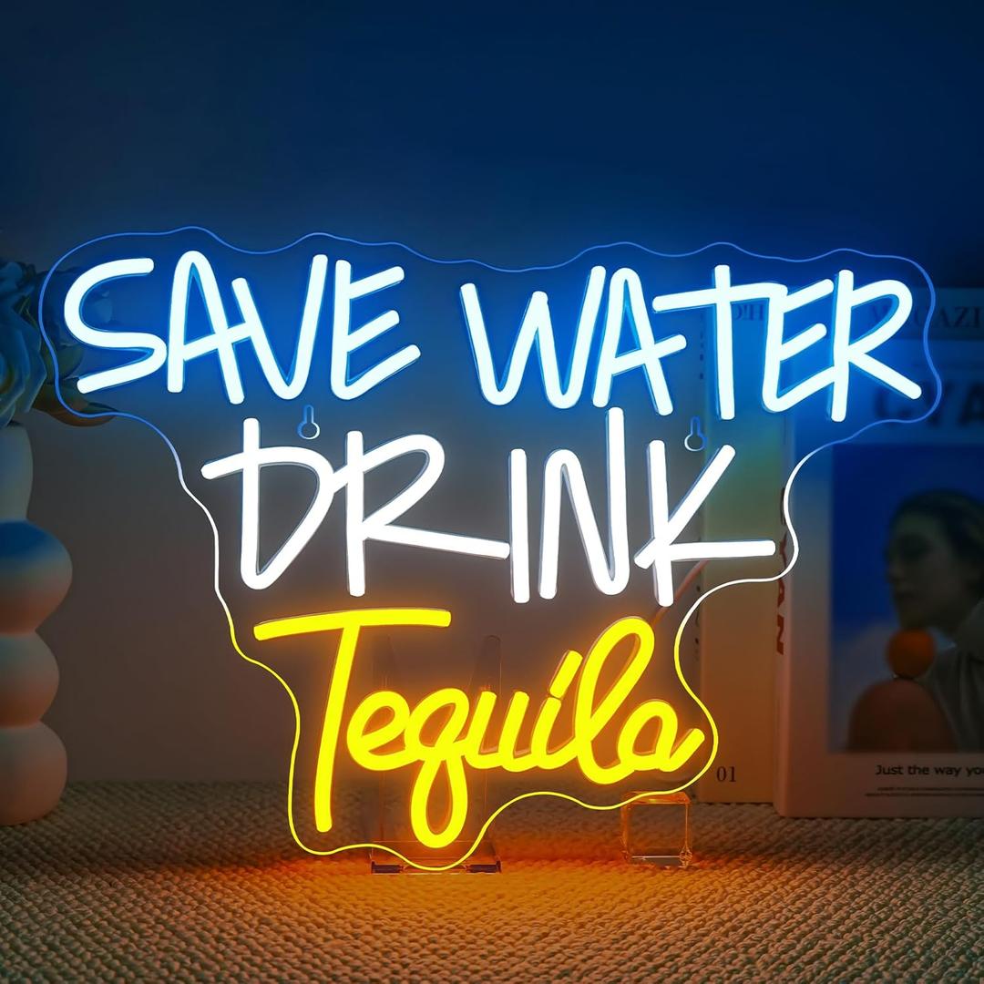 Save Water Drink Neon Sign Led Neon Lights for Wall Decor Usb Light Up Signs for Home Beer Bar Bedroom Restaurant Man Cave Cafe Bistro Club Party Decorations Gift