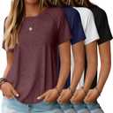 Huukeay 4 Pack Women's Short Sleeve T Shirts, Casual Raglan Summer Tunic Tops Crewneck Loose Side Split Hem Workout Tee Shirt (Medium, Black, White, Navy Blue, Dark Red)