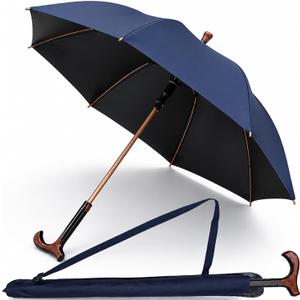 2-in-1 Walking Sticks Umbrella - Windbreak Ribs Walking Cane Umbrella Lightweight, Heavy-Duty Frame- Ideal Father's Gift for Climbing, Hiking, Hanging Out on Raining