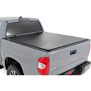 Rough Country Hard Tri-Fold Flip Up Truck Bed Tonneau Cover for Toyota Tundra (2007-2021) - Fits 5'7 Bed, All-Weather, Flush Aluminum Panels