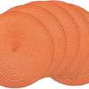 AHHFSMEI Round Braided Placemats 15 Inch Round Table Mats for Dining Tables Natural Woven Heat Resistant Place mats, Set of 6 (Orange)