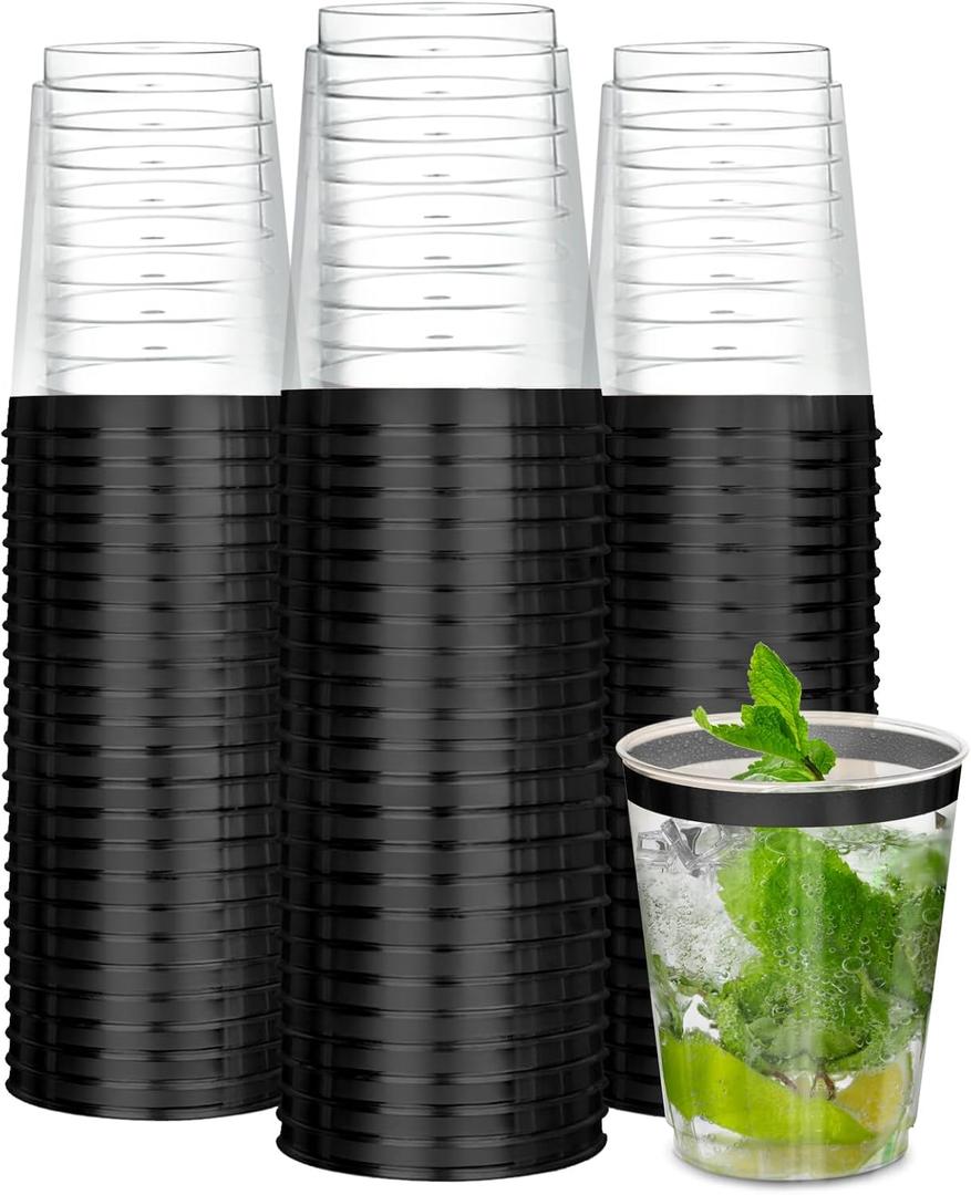 R-kay Heavy Duty 10 OZ Disposable Cups, Black Plastic Cocktail Glasses