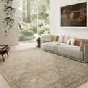 9x12 Area Rug Living Room: Washable Rug Non Slip Low Pile Soft Faux Wool Non Shedding Distressed Vintage Floral Large Carpet for Bedroom Dining Room Kitchen Nursery Under Table Farmhouse Home Office