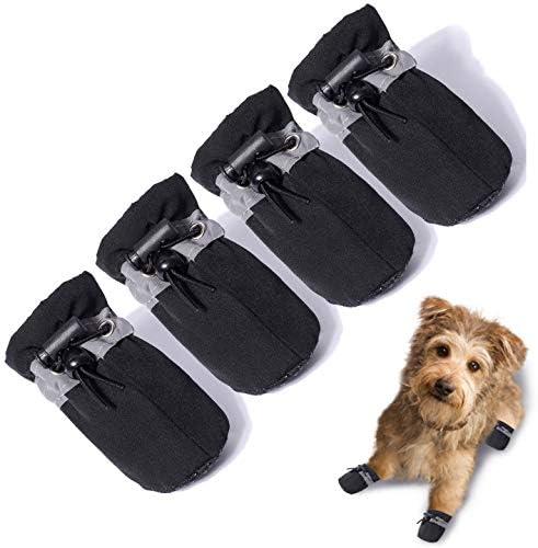 Dog Shoes Dog Boots & Paw Protector, Anti-Slip Sole Winter Dog Booties with Reflective Straps Dog for Small Medium Dogs 4PCS (Black, Size 3: 1.37"(Width))