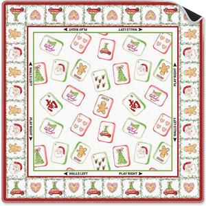 Grandmillennial Red Green Chinoiserie Christmas Mahjong Mat, 31.5 x 31.5 inches