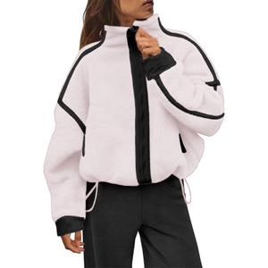 Womens Sherpa Fleece Jacket Zip Up Fuzzy Casual Oversized sweatshirts with Pockets Fall Winter Cozy Outerwear (Large, White)