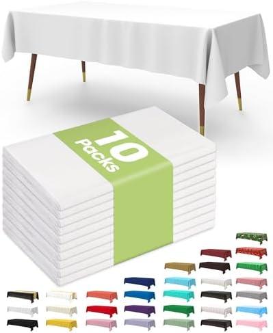 Pureegg Plastic Table Cloth Disposable 8 Pack, 54 x 72 Inch Table Cloths, Party, Picnic, Wedding, Decorative Tablecloths, Rectangle, White Plastic Cover, Leakproof & Sturdy, White
