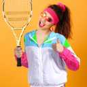 Ramede 80s Outfits for Women 90s Workout Halloween Costume Neon Wear Tracksuit Windbreaker Disco Party Accessories (Pink) Medium