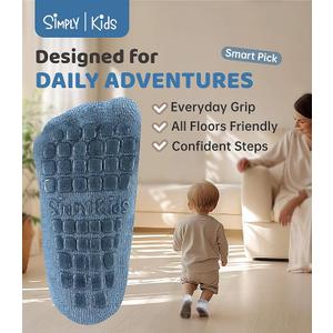 Baby Mid-Crew Socks with Grips (3 Pairs) for 5-7 Years Old Toddler Boy Girl Kids