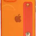 siduater Strap Holder Case for 6.1" iPhone 13 Pro Wrist Strap Kickstand, Shockproof Translucent PC Back Cover + Soft TPU Bumper with Adjustable Hand Grip Loop for iPhone 13 Pro 6.1 Inch, Neon Orange