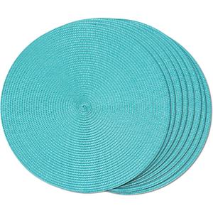 FunWheat Round Braided Placemats Set of 8 Place Mats for Dining Table Woven Washable Non-Slip Table Mats 15 Inch(Turquoise,8pcs)