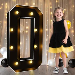 Pooqla 3 FT 4 FT Marquee Light Up Letters, Black Giant Letter Sign Marquee Letter Lights, Big Mosaic Letters Numbers for Balloons Birthday Party Anniversary Wedding Decorations, 3FT Letter O