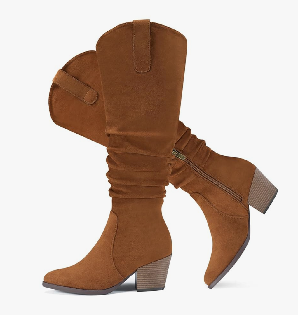Women's Knee High Slouchy Boots Flat Tall Boots for Women Pull On Fall Boots with Side Zipper, Size 6