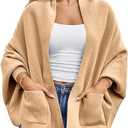Saodimallsu Womens Open Front Cardigan Batwing Long Sleeve Shawl Chunky Knit Loose Fall Poncho Sweater Coats