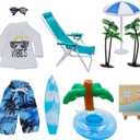 Christmas Elf Beach Clothes Accessories Sets, 9Pcs Doll Kit Include Swim Ring Chair Surboard Sunglasses for Christmas Decoration