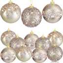 Syhood 12 Pieces Glitter Christmas Ball Ornaments Rhinestone Sequin Christmas Decorations Hanging Plastic Balls for Xmas Trees Wedding Party Holiday Decorations (3.15 Inch, Champagne Gold)