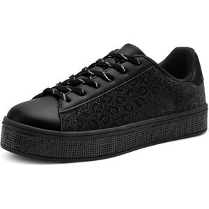 UUBARIS Women's Glitter Tennis Sneakers Neon Dressy Sparkly Sneakers Rhinestone Bling Wedding Bridal Shoes Shiny Sequin Shoes 7.5