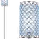 Floor Lamp for Living Room, Crystal Floor Lamp Girl Bedroom Lights, Silver Standing Lamps with Teal Shade, Elegant Standing Light Tall Pole Lamp for Bedroom, Dresser, Office (E26 Base)