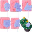 3 x 5 Pcs Christmas Lollipop Silicone Molds, Cute Christmas Stocking Santa Bear Cake Decoration Fondant Molds for Cupcake Toppings Biscuits Candy Chocolate Flower Paste Dough Clay Resin Modeling