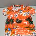 Womens Hawaiian Shirts Soft Cool Floral Print T-Shirt V Neck Short Sleeve Tropical Button Up Tops (Medium, Orange)