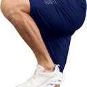 Mens Shorts Waterproof Quick Dry Slim Fit Athletic Running Gym Training Zipper Pockets for Basketball Tennis (Blue, L)