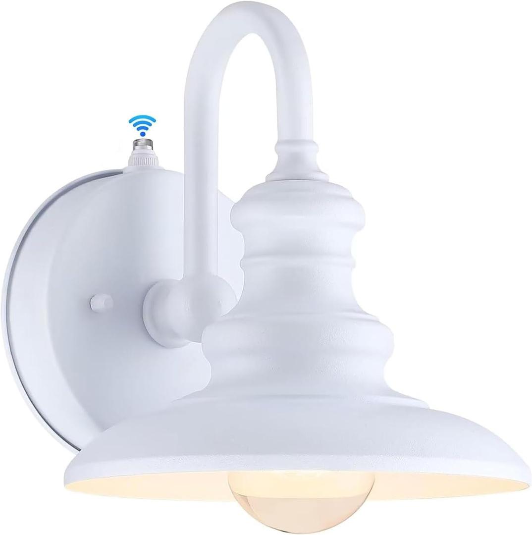 LONEDRUID Dusk to Dawn Sensor Outdoor Gooseneck Barn Light Fixtures White Exterior Wall Sconce Lighting Waterproof Outside Porch Lantern Rustic Wall Mount Lamp for House Garage Farmhouse