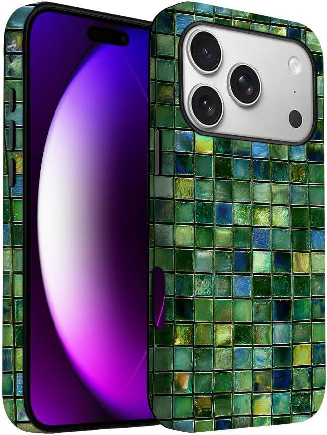 for iPhone 17 Pro Case | Green Mosaic Tiles | Slim Drop Protection Design