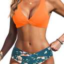 Yonique Women Two Piece Swimsuit - Knot Twist Bikini Set V Cut Bathing Suit 2026 Teen Bikini (Medium, Orange Floral)