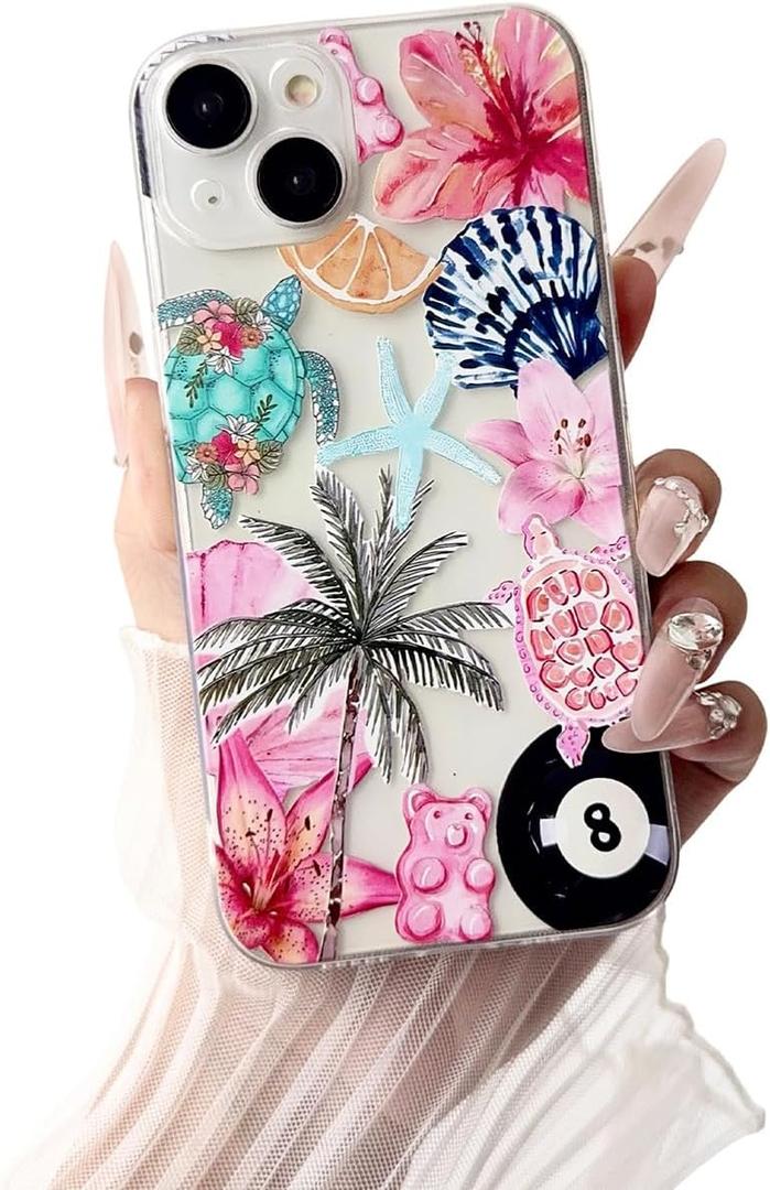 for iPhone 15 Case (Military Grade Drop Protection) Phone Case Gifts TPU Shockproof Phone Cover Eight Ball-15 (Coconut&Turtles)