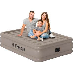 Air Mattress Full with Built in Pump Raised, with Comfortable Plush, Inflatable Blow Up Mattress, Portable Airbed for Home, Guests, Camping(Khaki, 18 Height)