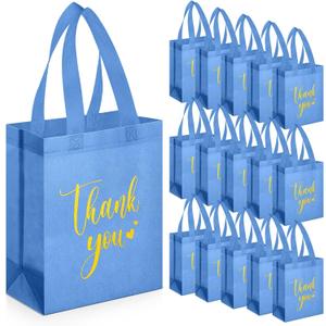 Sweetude 30 Pcs Thank You Gift Bags with Handles Bulk Reusable Goodie Bag Non Woven Foldable Handbag for Graduation Wedding Bridesmaid Gifts(10 x 8 x 4 Inch,Sky Blue)