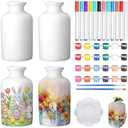 Singhoow 6 Set Easter/Mother's Day Paint Your Own Porcelain Paint Vase Art Project White Ceramic Painting Kit for Adults Porcelain Vase Decorating Kit Holiday Supplies DIY(Classic)