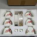 WRINGKIT Tea Cups and Saucers Set of 6, 6 Oz Porcelain Floral Tea Cups with Spoon, Bone China Coffee Cup Saucer Gift Set for Cappuccino, Espresso, Latte, Cafe Mocha, Microwave Safe