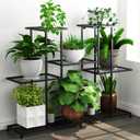 Twhep Metal Plant Stand, 5 Tiers Multifunctional Plant Stands for Indoor Plants, Decorative Black Steel Plant Shelf for Indoor Patio Garden Balcony and Yard (4 tiers 12 pots)