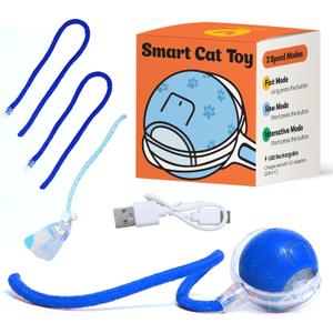 Interactive Cat Toys for Indoor Cats with Feather, Rechargeable Automatic Cat Toy Keeps Your Cat Active & Engaged, Durable & Safe Speedy Tail 2.0 Cat Toy (Blue)