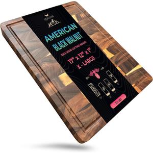 Walnut Wood End Grain Cutting Board for Kitchen with Juice Groove, Inner Handles, Heavy-Duty Butcher Block, Wooden Chopping Board, Charcuterie Boards 17" x 12" x 1" (17" x 12" x 1")
