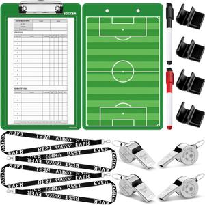 Soulchen 4 Set Soccer Coach Gift Coach Clipboards Whistles with Lanyard Dry Erase Soccer Tactic Board Sports Whistles Thank You Coaching Gifts for Men Women